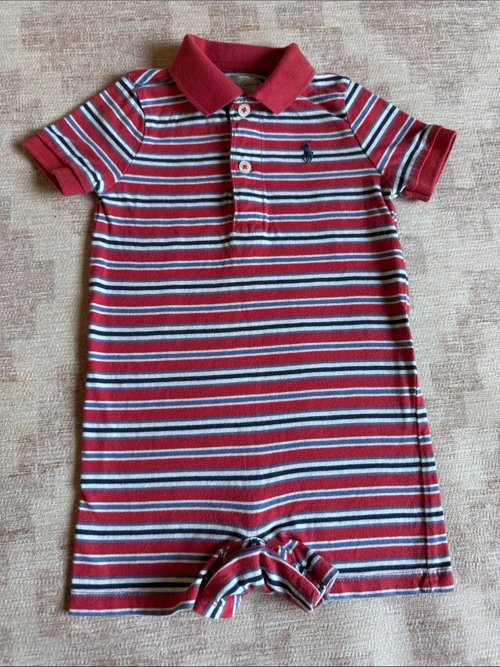 Ralph Lauren Baby - Red, Navy & White Striped Polo Shorts Romper size 6M